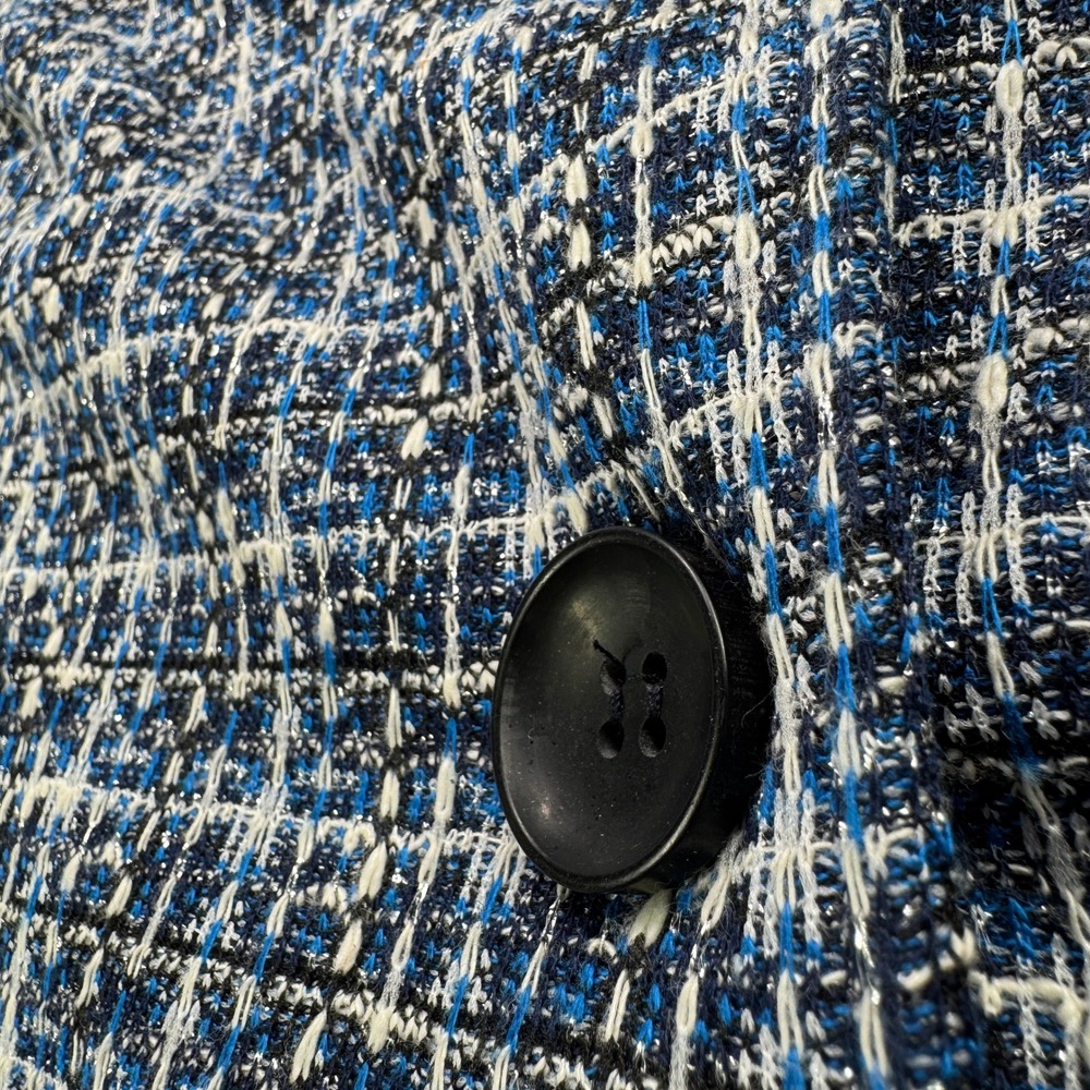 Vintage Notations Jacket Women M Blue Tweed Boucle Knit Blazer Plaid 3/4 Sleeve - Picture 8 of 9